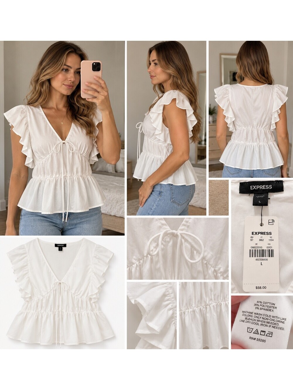 Express White Ruffle Blouse Size Large NWT